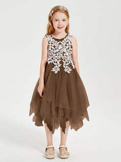 Tea Length Tulle Junior Bridesmaid Dresses Brown