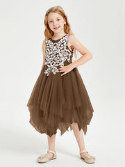 Tea Length Tulle Junior Bridesmaid Dresses Brown