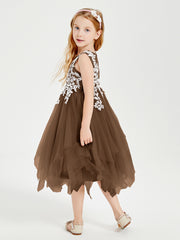 Tea Length Tulle Junior Bridesmaid Dresses Brown