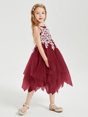 Tea Length Tulle Junior Bridesmaid Dresses Burgundy
