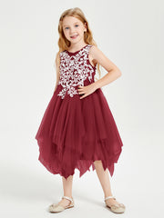 Tea Length Tulle Junior Bridesmaid Dresses Burgundy