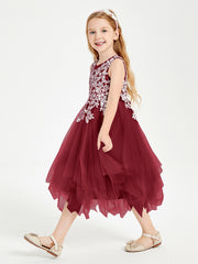 Tea Length Tulle Junior Bridesmaid Dresses Burgundy