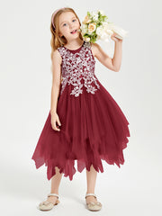 Tea Length Tulle Junior Bridesmaid Dresses Burgundy