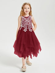 Tea Length Tulle Junior Bridesmaid Dresses Burgundy