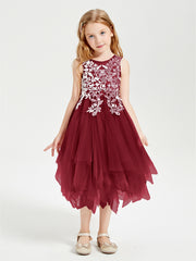 Tea Length Tulle Junior Bridesmaid Dresses Burgundy