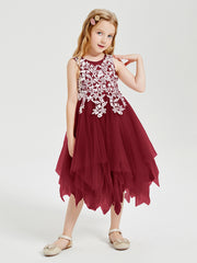 Tea Length Tulle Junior Bridesmaid Dresses Burgundy