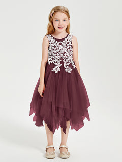 Tea Length Tulle Junior Bridesmaid Dresses Cabernet