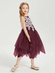 Tea Length Tulle Junior Bridesmaid Dresses Cabernet