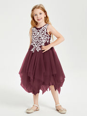 Tea Length Tulle Junior Bridesmaid Dresses Cabernet