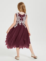 Tea Length Tulle Junior Bridesmaid Dresses Cabernet