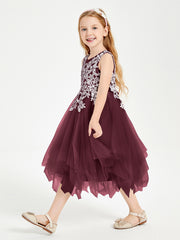 Tea Length Tulle Junior Bridesmaid Dresses Cabernet