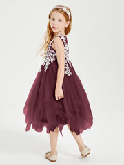 Tea Length Tulle Junior Bridesmaid Dresses Cabernet
