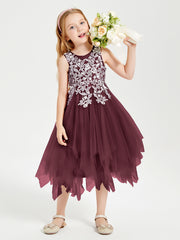 Tea Length Tulle Junior Bridesmaid Dresses Cabernet