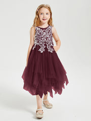 Tea Length Tulle Junior Bridesmaid Dresses Cabernet