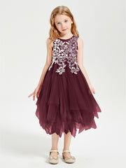 Tea Length Tulle Junior Bridesmaid Dresses Cabernet