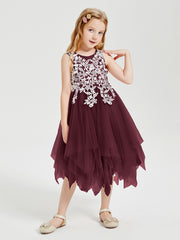 Tea Length Tulle Junior Bridesmaid Dresses Cabernet