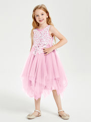 Tea Length Tulle Junior Bridesmaid Dresses Candy Pink