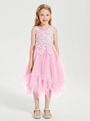 Tea Length Tulle Junior Bridesmaid Dresses Candy Pink
