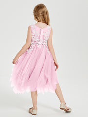 Tea Length Tulle Junior Bridesmaid Dresses Candy Pink