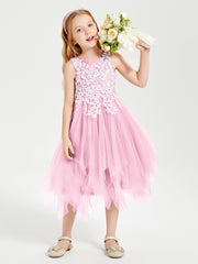 Tea Length Tulle Junior Bridesmaid Dresses Candy Pink