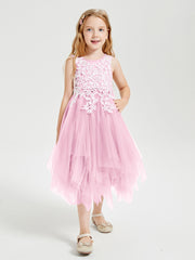 Tea Length Tulle Junior Bridesmaid Dresses Candy Pink