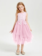 Tea Length Tulle Junior Bridesmaid Dresses Candy Pink
