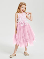 Tea Length Tulle Junior Bridesmaid Dresses Candy Pink