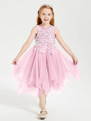 Tea Length Tulle Junior Bridesmaid Dresses Candy Pink