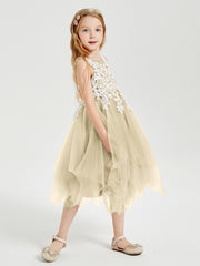 Tea Length Tulle Junior Bridesmaid Dresses Champagne