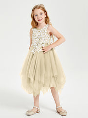 Tea Length Tulle Junior Bridesmaid Dresses Champagne