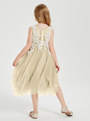 Tea Length Tulle Junior Bridesmaid Dresses Champagne