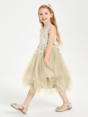 Tea Length Tulle Junior Bridesmaid Dresses Champagne