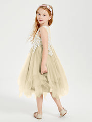 Tea Length Tulle Junior Bridesmaid Dresses Champagne