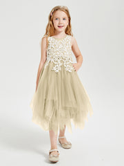 Tea Length Tulle Junior Bridesmaid Dresses Champagne