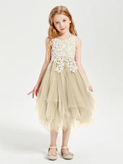 Tea Length Tulle Junior Bridesmaid Dresses Champagne