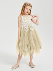 Tea Length Tulle Junior Bridesmaid Dresses Champagne