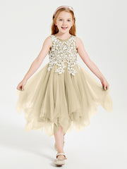 Tea Length Tulle Junior Bridesmaid Dresses Champagne