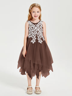 Tea Length Tulle Junior Bridesmaid Dresses Chocolate