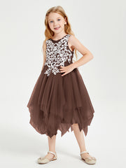 Tea Length Tulle Junior Bridesmaid Dresses Chocolate