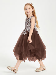 Tea Length Tulle Junior Bridesmaid Dresses Chocolate