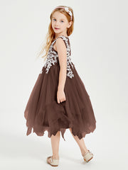 Tea Length Tulle Junior Bridesmaid Dresses Chocolate