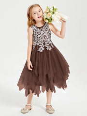 Tea Length Tulle Junior Bridesmaid Dresses Chocolate