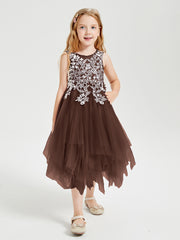 Tea Length Tulle Junior Bridesmaid Dresses Chocolate