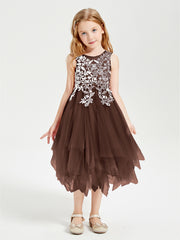 Tea Length Tulle Junior Bridesmaid Dresses Chocolate