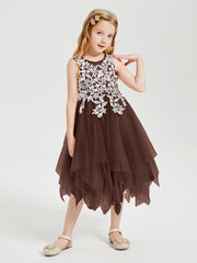 Tea Length Tulle Junior Bridesmaid Dresses Chocolate