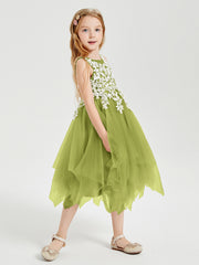 Tea Length Tulle Junior Bridesmaid Dresses Clover