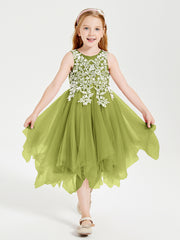 Tea Length Tulle Junior Bridesmaid Dresses Clover