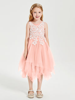 Tea Length Tulle Junior Bridesmaid Dresses Coral