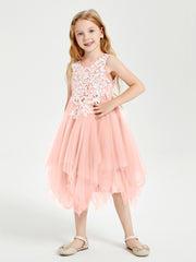 Tea Length Tulle Junior Bridesmaid Dresses Coral