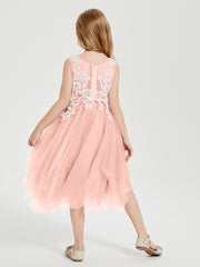Tea Length Tulle Junior Bridesmaid Dresses Coral
